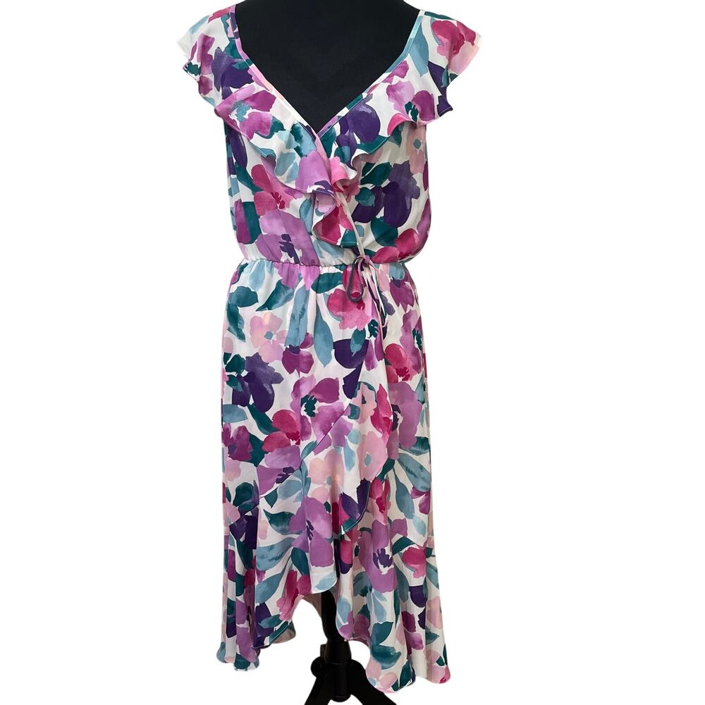 Socialite Women’s Floral Dress‎ Sz Medium H/L Ruffles Pullover Romantic Feminine